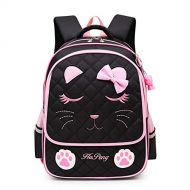 Hyundly Cat Face Waterproof School Backpack for Girls Book Bag (Large, black)