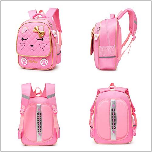  Hyundly Cat Face Waterproof School Backpack for Girls Book Bag (Large, black)