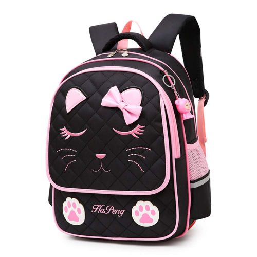  Hyundly Cat Face Waterproof School Backpack for Girls Book Bag (Large, black)