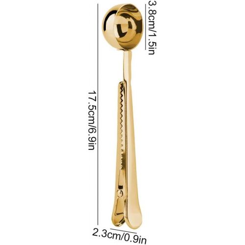  Hztyyier Coffee Scoop Clip 2-in-1 Stainless Steel Espresso Tea Coffee Measuring Scoop and Bag Clip with Long Handle Gold