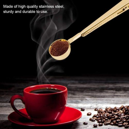  Hztyyier Coffee Scoop Clip 2-in-1 Stainless Steel Espresso Tea Coffee Measuring Scoop and Bag Clip with Long Handle Gold