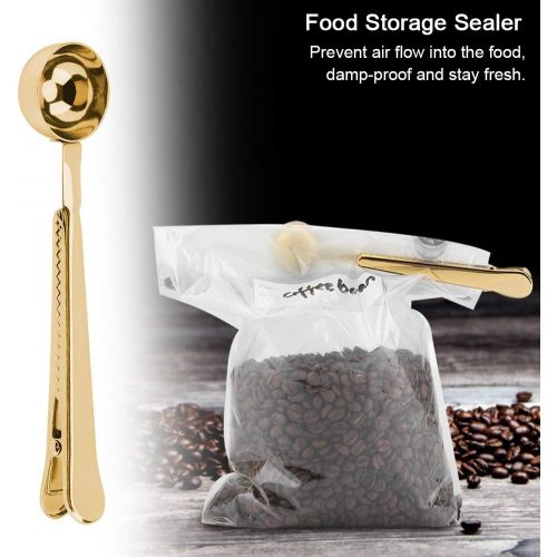  Hztyyier Coffee Scoop Clip 2-in-1 Stainless Steel Espresso Tea Coffee Measuring Scoop and Bag Clip with Long Handle Gold