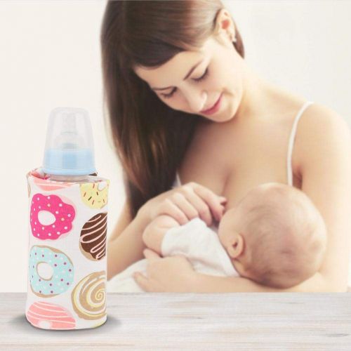  Hztyyier Baby Bottle Warmer with USB Plug Portable Milk Travel Heater Storage Bag for Toddler Milk Bottle Insulation Thermostat(Donut Pattern)