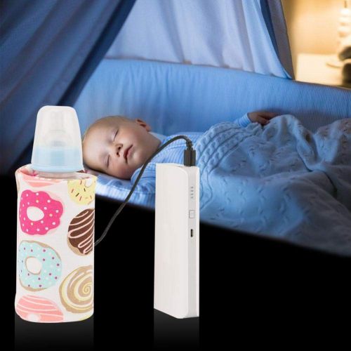  Hztyyier Baby Bottle Warmer with USB Plug Portable Milk Travel Heater Storage Bag for Toddler Milk Bottle Insulation Thermostat(Donut Pattern)