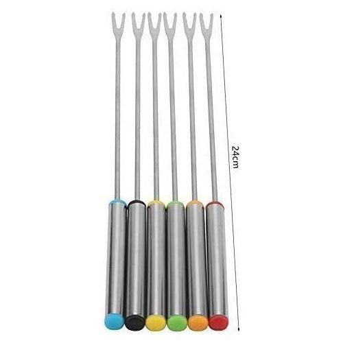  [아마존베스트]Hztyyier 6 pieces 24 cm length stainless steel fondue forks dessert server skewer forks kitchen tool dish for cheese meat chocolate dessert