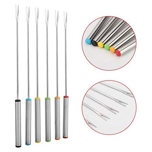  [아마존베스트]Hztyyier 6 pieces 24 cm length stainless steel fondue forks dessert server skewer forks kitchen tool dish for cheese meat chocolate dessert