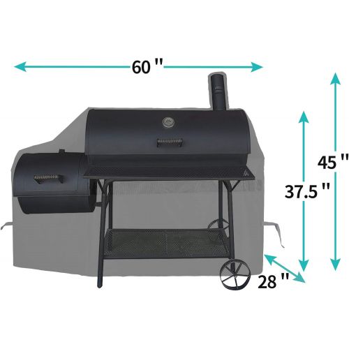  iCOVER Offset Smoker Cover, 60 inch Charcoal Pellet Grill Smoker Cover 600D Heavy Duty Waterproof BBQ Smoker Cover for Brinkmann Char-Broil Weber Nexgrill New Braunfels Oklahoma Jo