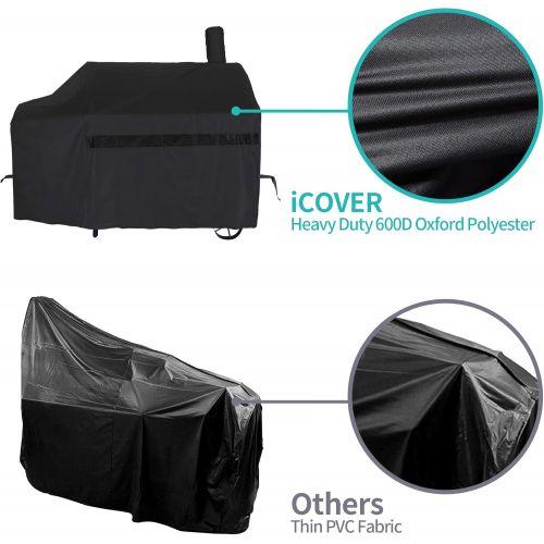  iCOVER Offset Smoker Cover, 60 inch Charcoal Pellet Grill Smoker Cover 600D Heavy Duty Waterproof BBQ Smoker Cover for Brinkmann Char-Broil Weber Nexgrill New Braunfels Oklahoma Jo