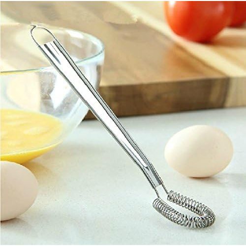 I Kito Stainless Steel Mini Spring Egg Beater Silicone Whisk Magic Hand Held Sauce Stirrer Blender Milk Frother Foamer Coffee Mixer (Steel Coil)