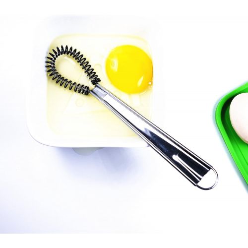  I Kito Stainless Steel Mini Spring Egg Beater Silicone Whisk Magic Hand Held Sauce Stirrer Blender Milk Frother Foamer Coffee Mixer (Silicone Coil)