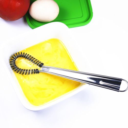  I Kito Stainless Steel Mini Spring Egg Beater Silicone Whisk Magic Hand Held Sauce Stirrer Blender Milk Frother Foamer Coffee Mixer (Silicone Coil)