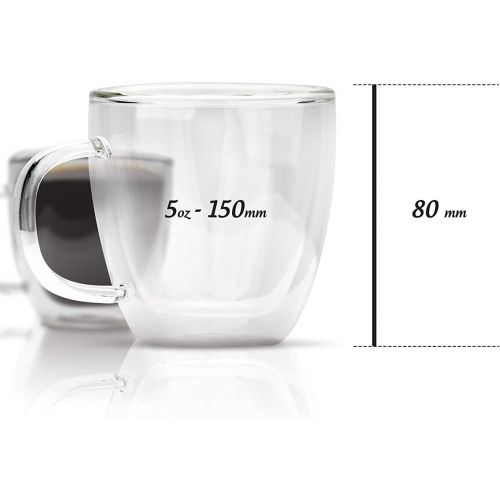  [아마존베스트]I Kito Premium Espresso Cups Set Of 2 - Double Wall Insulated Mugs With Closed Handle - 5.1 oz Heat Resistant Glass Espresso Shot Glasses - Perfect To Keep Your Espresso Hot