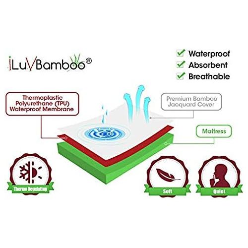  [아마존베스트]I LUV BAMBOO iLuvBamboo Crib Mattress Pad Protector - Waterproof Cover - Soft Natural Bamboo Jacquard Fitted Topper - Noiseless, Breathable & Hypoallergenic  Best Baby Gifts for Potty Training