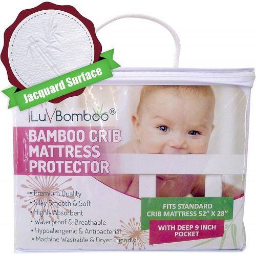  [아마존베스트]I LUV BAMBOO iLuvBamboo Crib Mattress Pad Protector - Waterproof Cover - Soft Natural Bamboo Jacquard Fitted Topper - Noiseless, Breathable & Hypoallergenic  Best Baby Gifts for Potty Training
