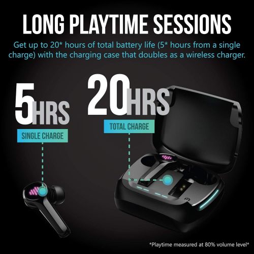  I LUV LTD iLuv SG100 Gaming Wireless Earbuds, Bluetooth in-Ear with Changing LED Lights Ultra-Low 60ms Latency and Hands-Free Call MEMS Microphone, Includes Compact Charging Case and 4 Ear T