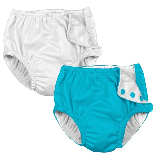  Iplay. i play Baby and Toddler Snap Reusable Swim Diaper - White and Aqua Blue - 2 Pack