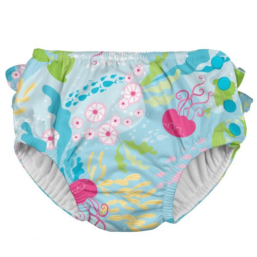  Iplay. i play Baby and Toddler Snap Reusable Swim Diaper - White and Coral Reef - 2 Pack