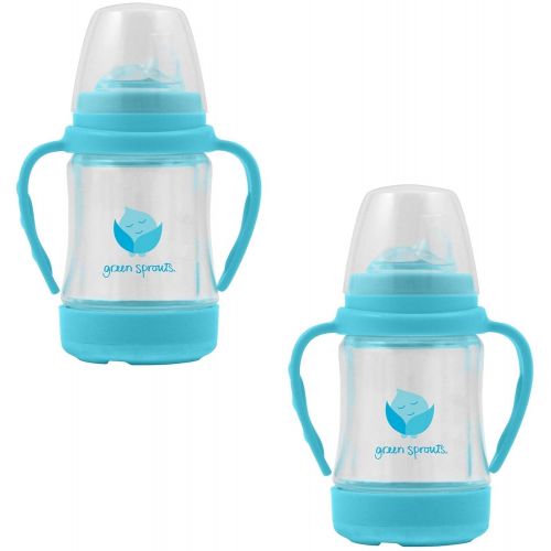  [아마존베스트]I play. Green Sprouts by i play. Glass Sip & Straw Cup, Light Aqua, 6 Months, 2 Pack