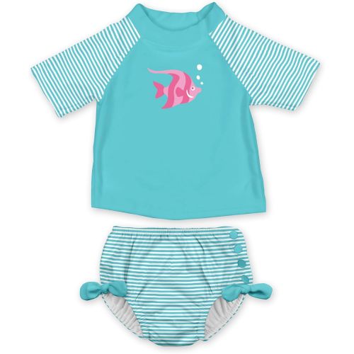  I play. i play. Baby Girls 2pc Cap Sleeve Rashguard Set With Absorbent Swim Diaper, White Tulip, 3T