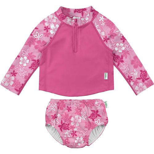  I play. i play. Baby Girls 2pc Cap Sleeve Rashguard Set With Absorbent Swim Diaper, White Tulip, 3T