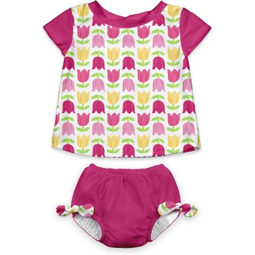  I play. i play. Baby Girls 2pc Cap Sleeve Rashguard Set With Absorbent Swim Diaper, White Tulip, 3T