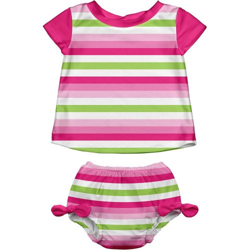  I play. i play. Baby Girls 2pc Cap Sleeve Rashguard Set With Absorbent Swim Diaper, White Tulip, 3T