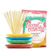 [아마존베스트]I Want Candy complete package for cotton candy 800 g premium sugar + 30 sticks made from untreated natural wood Best sugar and wood quality for colourful cotton candy