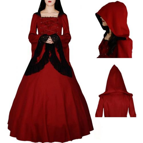  I-Youth Womens Witch Vampire Costume Medieval Renaissance Victorian Gothic Hooded Dress for Halloween Coaplay