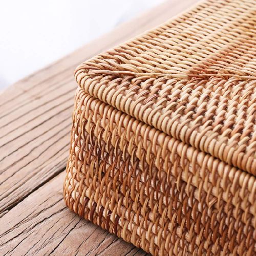  I-lan Handweaved Rattan 4 Compartments Storage Box Cosmetics Organizer Utensil and Bottle Serving Basket (300mm 4-compartment Box with Lid)