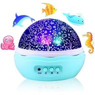 IAVO Sea/Ocean World Projector Lamp with Fish, Jellyfish, Dolphin and Conch, LED Night Light with 8 Colors, 360° Rotation