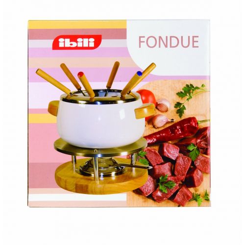  IBILI Ibili Fondue, emailliert, mit Holzgriffen, Stander und Brenner aus Stahl, Durchmesser 15 cm