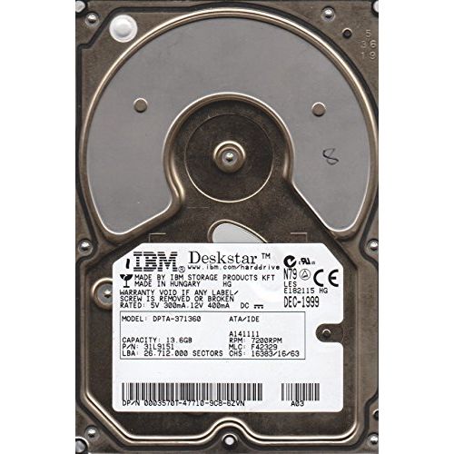  DPTA-371360, PN 31L9151, MLC F42329, IBM 13.6GB IDE 3.5 Hard Drive