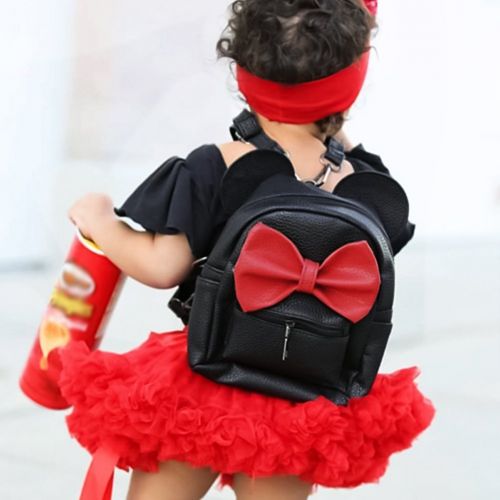  IBTOM CASTLE Women Girls Cartoon PU Leather Mouse Ear Bow Backpack Shoulder School Mini Bag Rucksack Black&Red