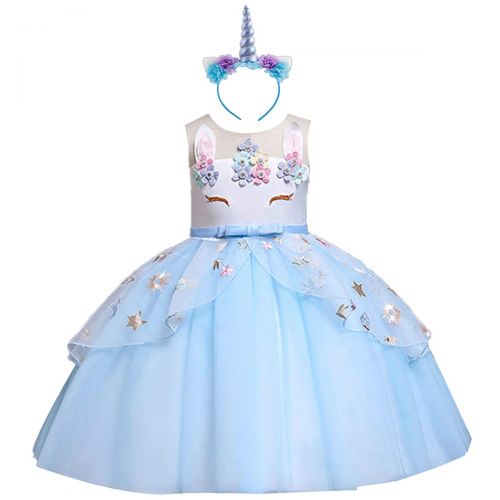  IBTOM CASTLE Flower Girl Unicorn Dress Up Pageant Birthday Party Wedding Formal Dance Christening Baptism Gown&Headband