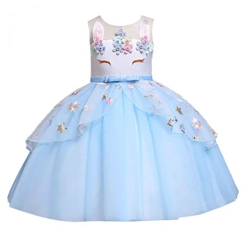  IBTOM CASTLE Flower Girl Unicorn Dress Up Pageant Birthday Party Wedding Formal Dance Christening Baptism Gown&Headband