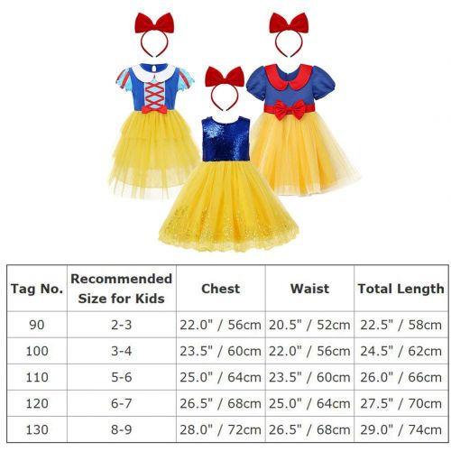  IBTOM CASTLE Princess Snow White Costume for Girls Dress Up Fancy Halloween Party Kids Birthday Evening Dance Gown w/Headband