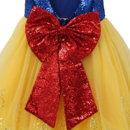  IBTOM CASTLE Princess Snow White Costume for Girls Dress Up Fancy Halloween Party Kids Birthday Evening Dance Gown w/Headband