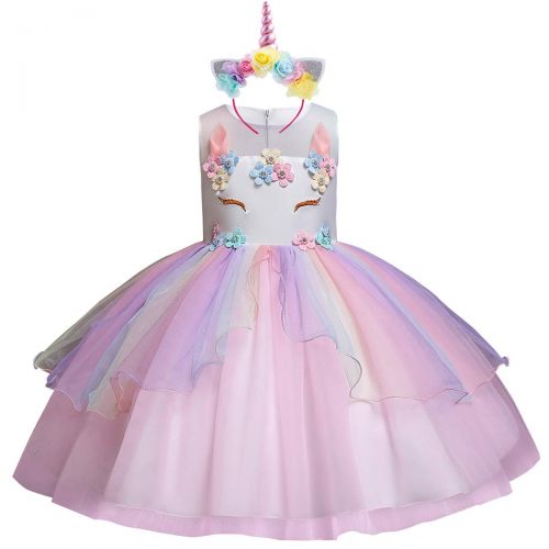  IBTOM CASTLE Flower Girl Unicorn Dress for Princess Pageant Birthday Party Wedding Formal Dance Evening Christening Baptism Gowns