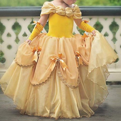  IBTOM CASTLE Little Girls Belle Dress up Princess Beauty and Beast Costume Kids Long Maxi Gown Cosplay Party Fancy Clothes