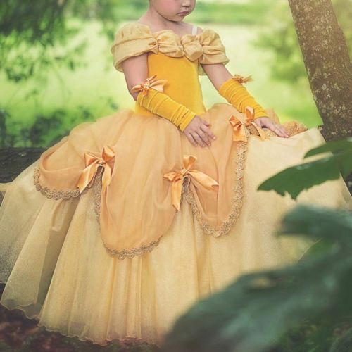  IBTOM CASTLE Little Girls Belle Dress up Princess Beauty and Beast Costume Kids Long Maxi Gown Cosplay Party Fancy Clothes