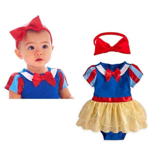  IBTOM CASTLE Baby Girl Snow White Princess Outfit Gown Set Toddler Birthday Party Costume Fancy Romper Dress Up w/Headband