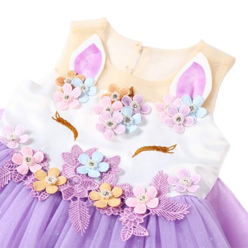  IBTOM CASTLE Baby Girls Flower Unicorn Fairy Costume Princess Dress up Birthday Pageant Party Wedding Bridesmaid Dance Outfits Short Gown