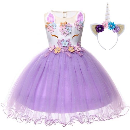  IBTOM CASTLE Baby Girls Flower Unicorn Fairy Costume Princess Dress up Birthday Pageant Party Wedding Bridesmaid Dance Outfits Short Gown