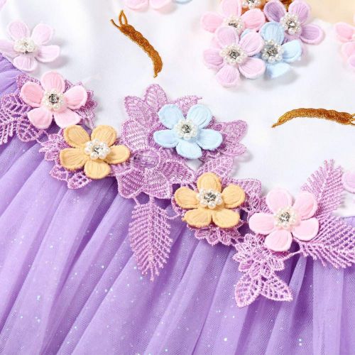  IBTOM CASTLE Baby Girls Flower Unicorn Fairy Costume Princess Dress up Birthday Pageant Party Wedding Bridesmaid Dance Outfits Short Gown