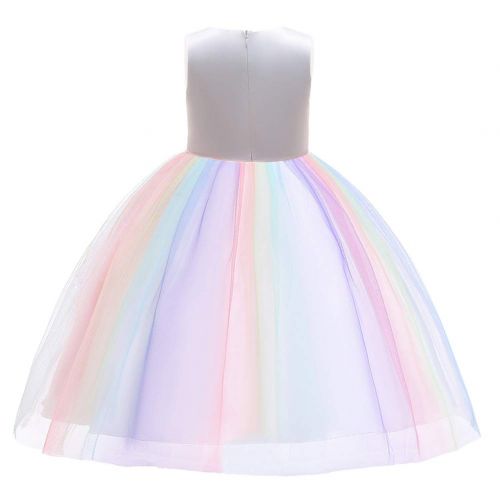  IBTOM CASTLE Girls Unicorn Princess Dress Up Floral Embroidery Tutu Dance Ball Gown for Baby Kids Birthday Party Costumes