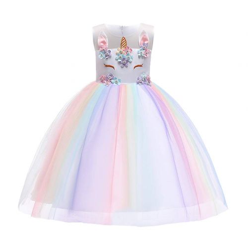  IBTOM CASTLE Girls Unicorn Princess Dress Up Floral Embroidery Tutu Dance Ball Gown for Baby Kids Birthday Party Costumes