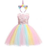 IBTOM CASTLE Baby Girls Flower Fairy Costume Princess Rainbow Dress up Birthday Pageant Party Wedding Dance Outfits Short Gown