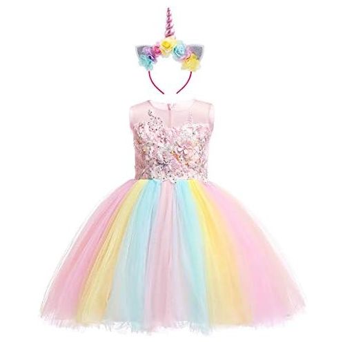  IBTOM CASTLE Baby Girls Flower Fairy Costume Princess Rainbow Dress up Birthday Pageant Party Wedding Dance Outfits Short Gown