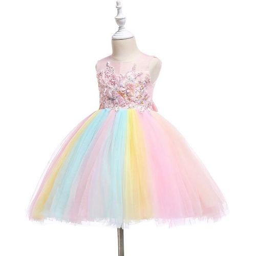  IBTOM CASTLE Baby Girls Flower Fairy Costume Princess Rainbow Dress up Birthday Pageant Party Wedding Dance Outfits Short Gown