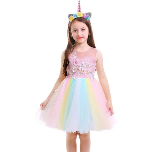  IBTOM CASTLE Baby Girls Flower Fairy Costume Princess Rainbow Dress up Birthday Pageant Party Wedding Dance Outfits Short Gown